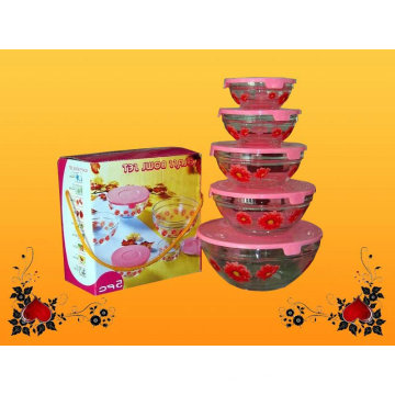 5 Piece Decorative Engraving Frosty, Hot Stamping Colored Pasta, Candy Glass Bowl Set